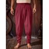 imageRuncati Mens Medieval Ankle Pants Renaissance Viking Pirate Pants Lace Up Cotton Tapered Halloween Costume TrousersClaret