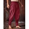imageRuncati Mens Medieval Ankle Pants Renaissance Viking Pirate Pants Lace Up Cotton Tapered Halloween Costume TrousersClaret
