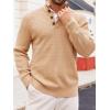 imageRuncati Mens Stand Collar Pullover Sweater Waffle Knitted Quarter Button Casual Ribbed Henley SweatersKhaki