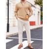 imageRuncati Mens Stand Collar Pullover Sweater Waffle Knitted Quarter Button Casual Ribbed Henley SweatersKhaki