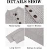 imageRuncati Mens Stand Collar Pullover Sweater Waffle Knitted Quarter Button Casual Ribbed Henley SweatersLight Grey