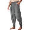 imageRuncati Mens Medieval Ankle Pants Renaissance Viking Pirate Pants Lace Up Cotton Tapered Halloween Costume TrousersDark Grey