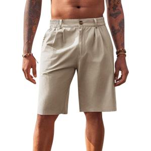 imageRuncati Mens Golf Shorts Flat Front Chino Casual Cotton Dress Work Shorts for MenKhaki