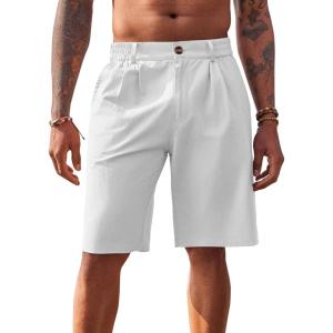 imageRuncati Mens Golf Shorts Flat Front Chino Casual Cotton Dress Work Shorts for MenWhite
