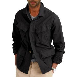 imageRuncati Mens Lightweight Safari Jacket Button Up Cotton Outdoor Military Cargo Long Sleeve OutwearBlack