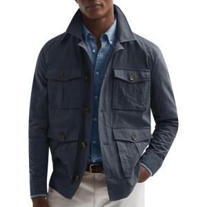 imageRuncati Mens Lightweight Safari Jacket Casual Button Up Jacket Windproof Work Coat with PocketsDark Grey