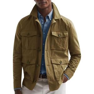 imageRuncati Mens Lightweight Safari Jacket Casual Button Up Jacket Windproof Work Coat with PocketsKhaki
