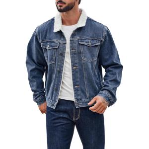 imageRuncati Mens Sherpa Fleece Lined Denim Jacket Casual Winter Warm Button Down Trucker Jacket Coat with Pocket