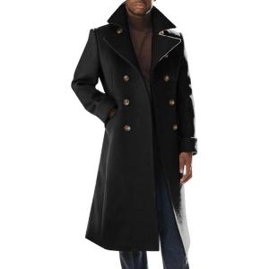 imageRuncati Mens Trench Coat Notch Lapel Slim Fit Double Breasted Wool Blend Long Pea Coat Winter Warm OvercoatBlack