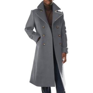 imageRuncati Mens Trench Coat Notch Lapel Slim Fit Double Breasted Wool Blend Long Pea Coat Winter Warm OvercoatGray
