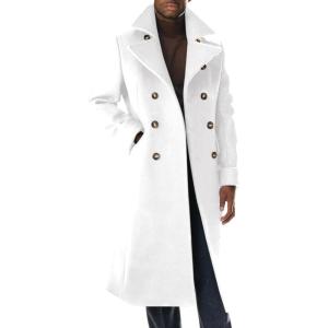 imageRuncati Mens Trench Coat Notch Lapel Slim Fit Double Breasted Wool Blend Long Pea Coat Winter Warm OvercoatWhite