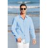 imageMens Button Up Shirts Long Sleeve Linen Beach Casual Cotton Summer Lightweight Tops1 Blue