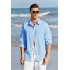 imageMens Button Up Shirts Long Sleeve Linen Beach Casual Cotton Summer Lightweight Tops1 Blue