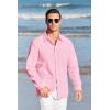 imageMens Button Up Shirts Long Sleeve Linen Beach Casual Cotton Summer Lightweight Tops1 Pink