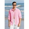 imageMens Button Up Shirts Long Sleeve Linen Beach Casual Cotton Summer Lightweight Tops1 Pink