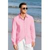 imageMens Button Up Shirts Long Sleeve Linen Beach Casual Cotton Summer Lightweight Tops1 Pink