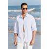 imageMens Button Up Shirts Long Sleeve Linen Beach Casual Cotton Summer Lightweight Tops1 White