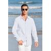 imageMens Button Up Shirts Long Sleeve Linen Beach Casual Cotton Summer Lightweight Tops1 White