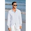 imageMens Button Up Shirts Long Sleeve Linen Beach Casual Cotton Summer Lightweight Tops1 White