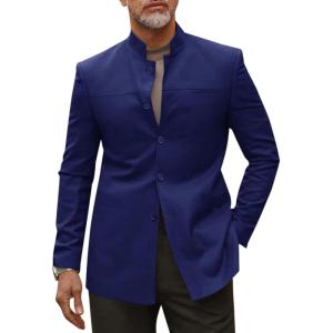 imageRuncati Mens Casual Suit Blazer Jacket Mandarin Collar Single Breasted Sport Coat Business Dress CoatNavy Blue
