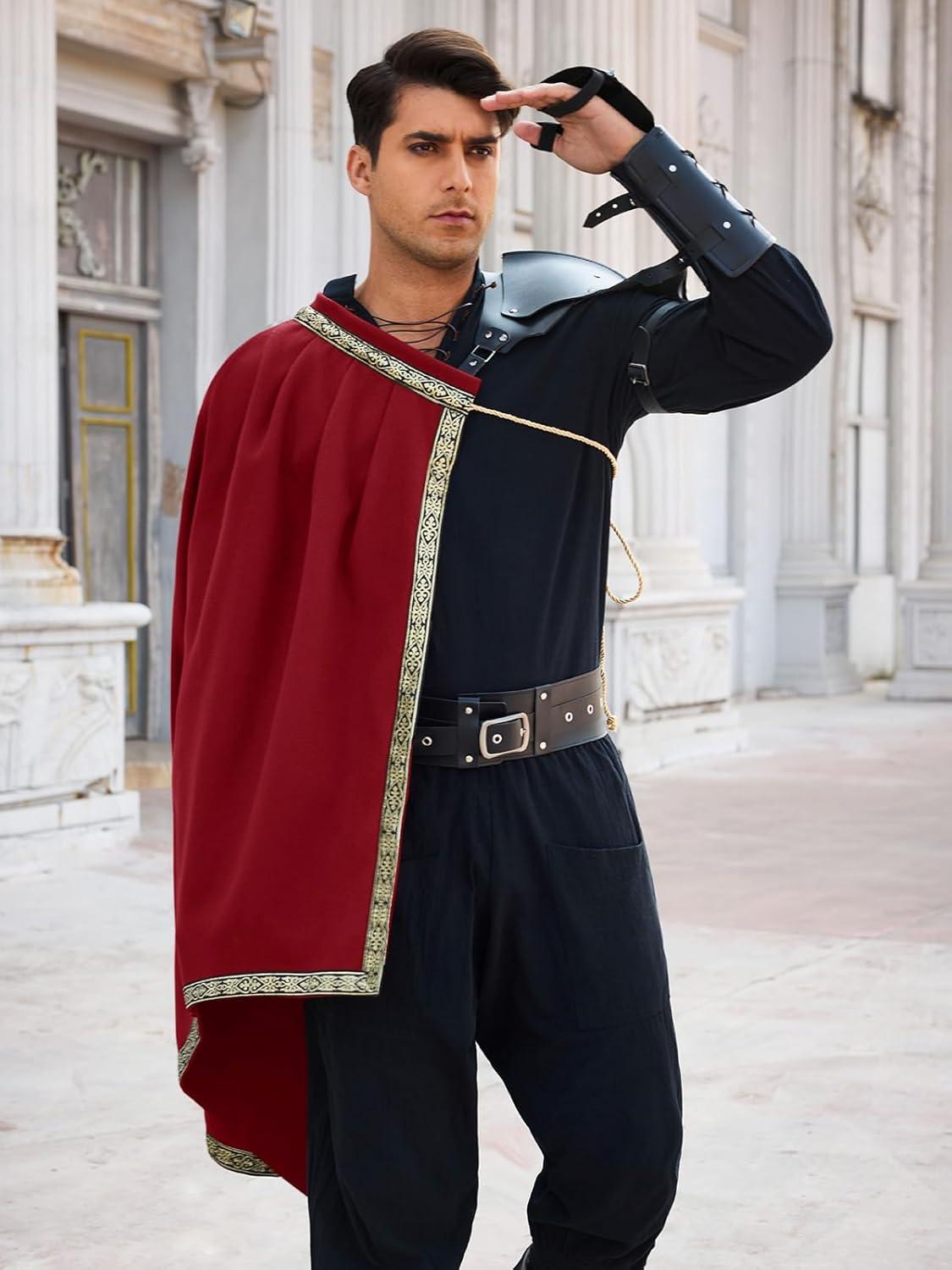 Mens Renaissance Costume Hooded Surcoat Medieval Knight Sleeveless Tunic Tops Tabard Viking Holloween Cloak P 178332197