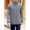 imageMens Sweaters Turtleneck Cable Knitted Pullover Long Sleeve Slim Fit Chunky Casual Fall Winter Warm CardigansDark Gray