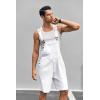imageRuncati Mens Casual Bib Overall Shorts Lightweight Cotton Loose Fit Denim Jumpersuit Walkshort Pockets RompersWhite