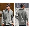 imageRuncati Mens Shawl Collar Cardigan Sweaters Button Down Open Front Knitwear Cable Knitted Ribbed Jackets OutwearGray