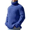imageMens Sweaters Turtleneck Cable Knitted Pullover Long Sleeve Slim Fit Chunky Casual Fall Winter Warm CardigansBlue