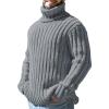 imageMens Sweaters Turtleneck Cable Knitted Pullover Long Sleeve Slim Fit Chunky Casual Fall Winter Warm CardigansDark Gray
