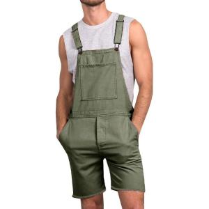 imageRuncati Mens Casual Bib Overall Shorts Lightweight Cotton Loose Fit Denim Jumpersuit Walkshort Pockets RompersArmy Green