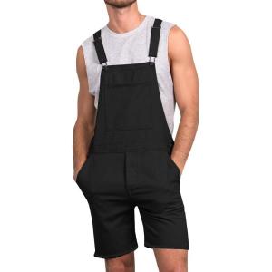 imageRuncati Mens Casual Bib Overall Shorts Lightweight Cotton Loose Fit Denim Jumpersuit Walkshort Pockets RompersBlack