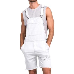 imageRuncati Mens Casual Bib Overall Shorts Lightweight Cotton Loose Fit Denim Jumpersuit Walkshort Pockets RompersWhite