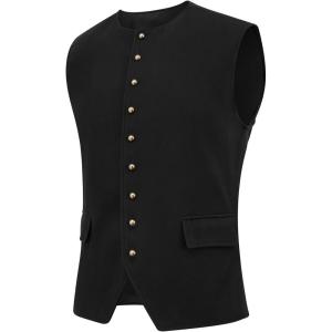 imageRuncati Mens Colonial Vest Renaissance Medieval Viking Costume Gothic Steampunk Halloween Retro WaistcoatBlack