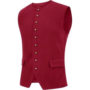 imageRuncati Mens Colonial Vest Renaissance Medieval Viking Costume Gothic Steampunk Halloween Retro WaistcoatRed