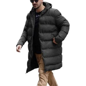 imageRuncati Mens Hooded Puffer Coat Long Warm Winter Jacket Thicken Padded with HoodBlack
