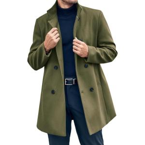 imageRuncati Mens Mid Long Trench Coat Winter Double Breasted Pea Coat Casual Business Warm OvercoatArmy Green