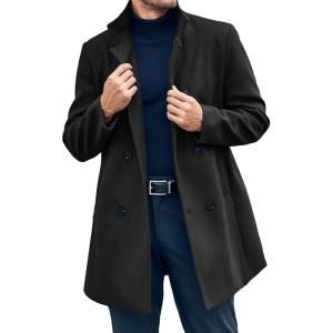 imageRuncati Mens Mid Long Trench Coat Winter Double Breasted Pea Coat Casual Business Warm OvercoatBlack