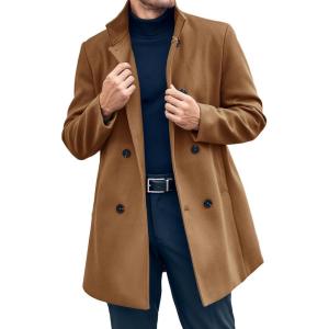 imageRuncati Mens Mid Long Trench Coat Winter Double Breasted Pea Coat Casual Business Warm OvercoatBrown