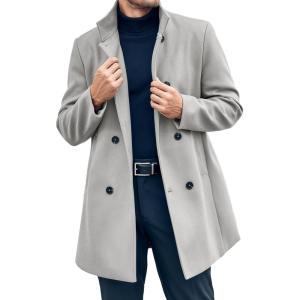 imageRuncati Mens Mid Long Trench Coat Winter Double Breasted Pea Coat Casual Business Warm OvercoatGrey