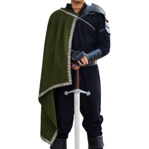 imageRuncati Mens Renaissance Shawl Half Shoulder Cape Medieval Samurai Cloak LARP Warrior Ren Faire Halloween CostumeArmy Green