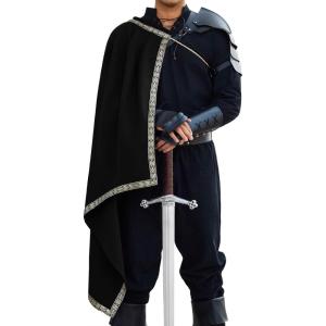 imageRuncati Mens Renaissance Shawl Half Shoulder Cape Medieval Samurai Cloak LARP Warrior Ren Faire Halloween CostumeBlack