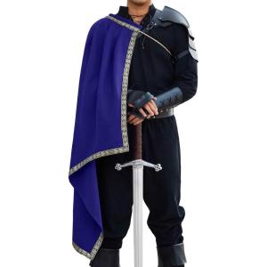 imageRuncati Mens Renaissance Shawl Half Shoulder Cape Medieval Samurai Cloak LARP Warrior Ren Faire Halloween CostumeBlue