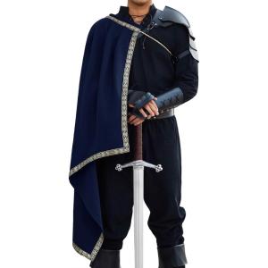 imageRuncati Mens Renaissance Shawl Half Shoulder Cape Medieval Samurai Cloak LARP Warrior Ren Faire Halloween CostumeNavy Blue