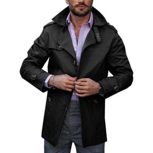 imageRuncati Mens Trench Coat Single Breasted Mid Length Slim Fit Notch Lapel Windbreaker JacketsBlack