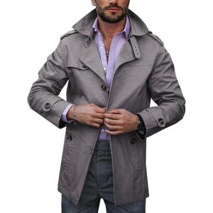 imageRuncati Mens Trench Coat Single Breasted Mid Length Slim Fit Notch Lapel Windbreaker JacketsDark Gray