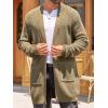 imageRuncati Mens Cardigan Sweater Casual Cable Knit V Neck Open Front Ribbed Long Winter SweatersArmy Green