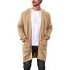 imageRuncati Mens Cardigan Sweater Casual Cable Knit V Neck Open Front Ribbed Long Winter SweatersKhaki