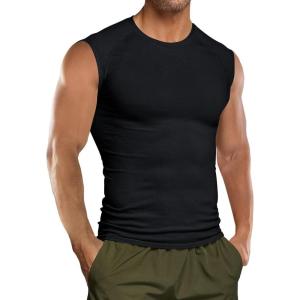 imageRuncati Mens Athletic Compression Shirts Sleeveless Workout Tank Top Slimming Body Shaper Vest Sports Base Layer UndershirtBlack