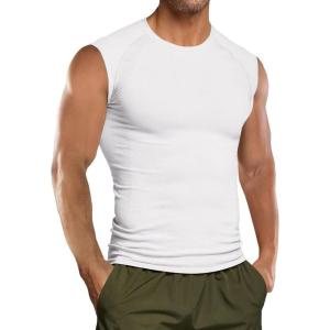 imageRuncati Mens Athletic Compression Shirts Sleeveless Workout Tank Top Slimming Body Shaper Vest Sports Base Layer UndershirtWhite